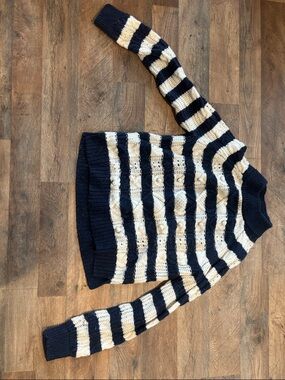 J. Crew Navy and Cream Striped Turtleneck Sweater